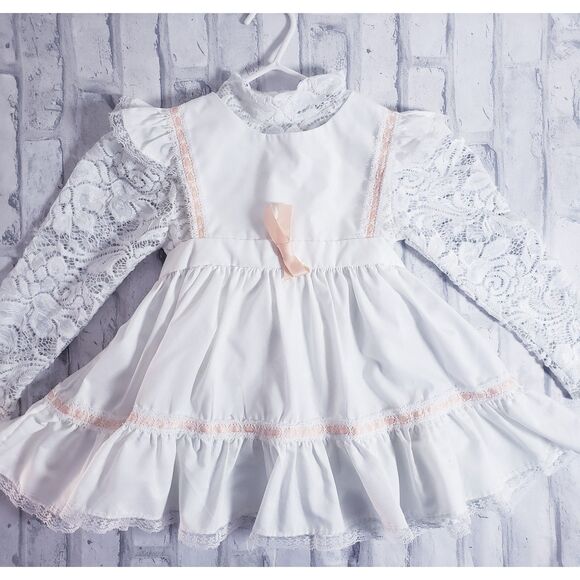 Vintage 80's Girls White Ruffle Lace Dress - Picture 1 of 4